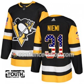 Adidas Maillot de Hockey Pittsburgh Penguins Antti Niemi 31 2017-2018 Noir USA Flag Fashion Authentic - Enfant